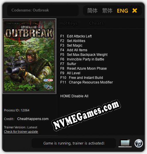 Codename: Outbreak: Trainer +11 [v1.1]