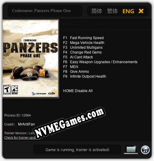 Treinador liberado para Codename: Panzers Phase One [v1.0.9]