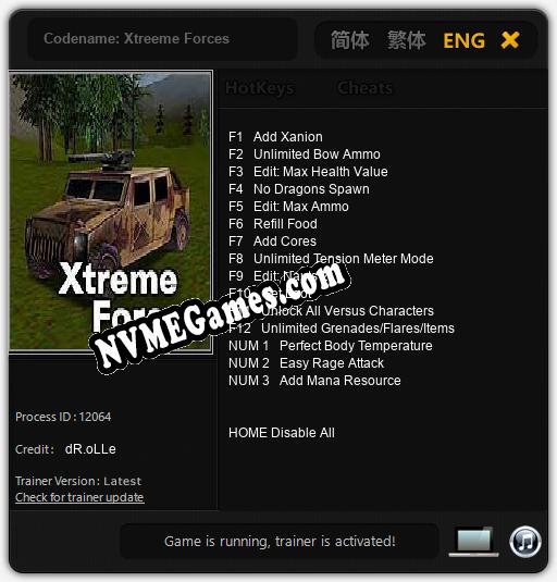 Treinador liberado para Codename: Xtreeme Forces [v1.0.7]