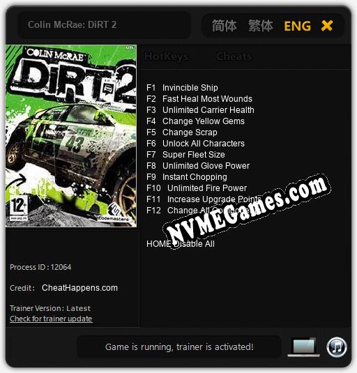 Colin McRae: DiRT 2: Treinador (V1.0.94)