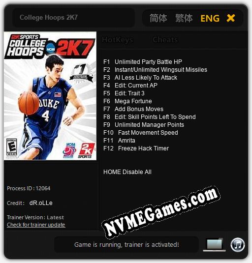 College Hoops 2K7: Trainer +12 [v1.7]