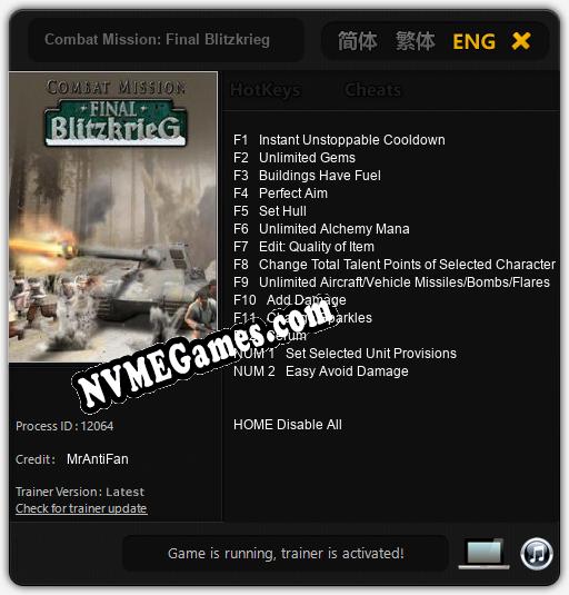 Treinador liberado para Combat Mission: Final Blitzkrieg [v1.0.1]