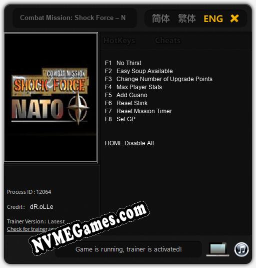 Combat Mission: Shock Force – NATO: Trainer +8 [v1.1]