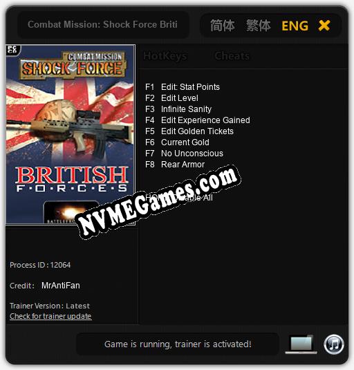 Treinador liberado para Combat Mission: Shock Force British Forces [v1.0.2]