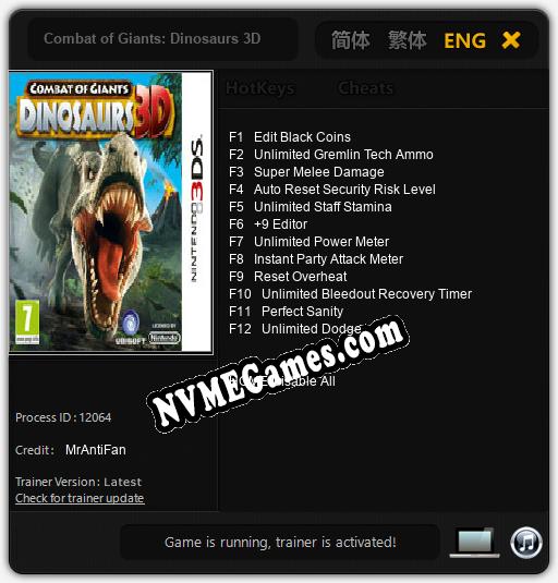 Combat of Giants: Dinosaurs 3D: Trainer +12 [v1.8]