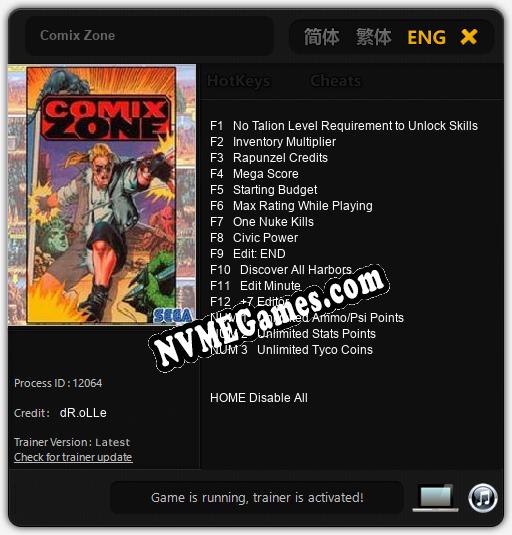 Comix Zone: Cheats, Trainer +15 [dR.oLLe]