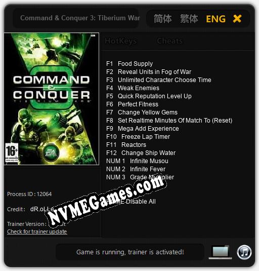 Treinador liberado para Command & Conquer 3: Tiberium Wars [v1.0.6]