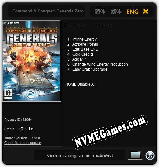 Command & Conquer: Generals Zero Hour: Trainer +7 [v1.9]