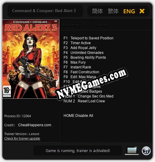 Command & Conquer: Red Alert 3: Trainer +14 [v1.6]