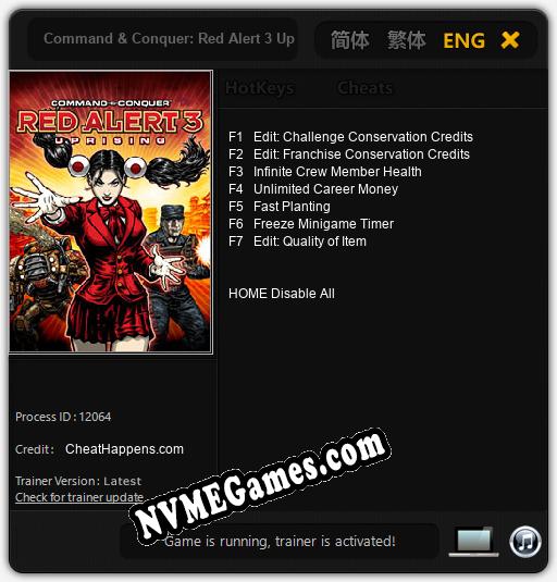 Treinador liberado para Command & Conquer: Red Alert 3 Uprising [v1.0.6]