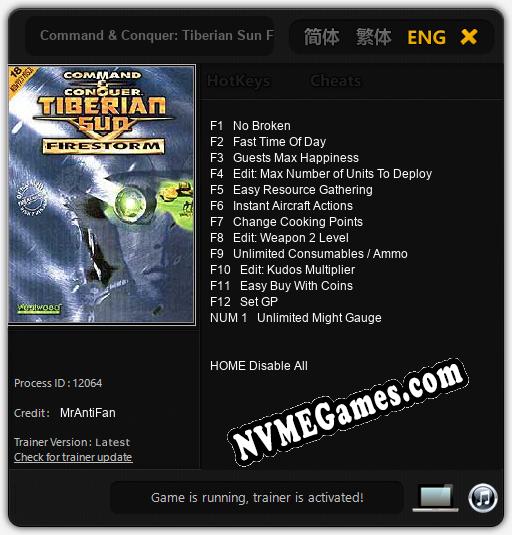 Command & Conquer: Tiberian Sun Firestorm: Treinador (V1.0.48)