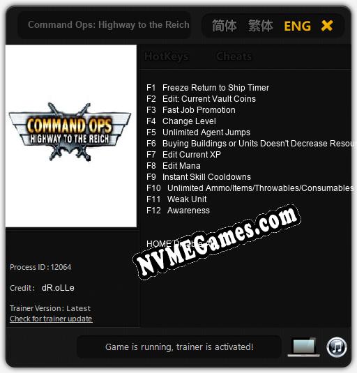 Command Ops: Highway to the Reich: Treinador (V1.0.5)