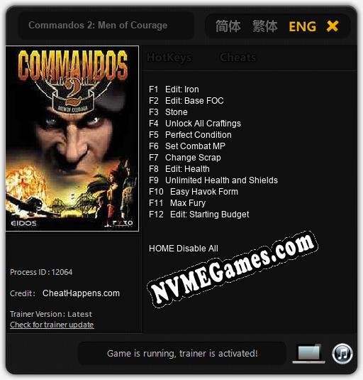 Treinador liberado para Commandos 2: Men of Courage [v1.0.8]