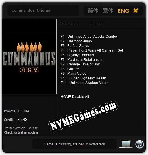 Treinador liberado para Commandos: Origins [v1.0.4]