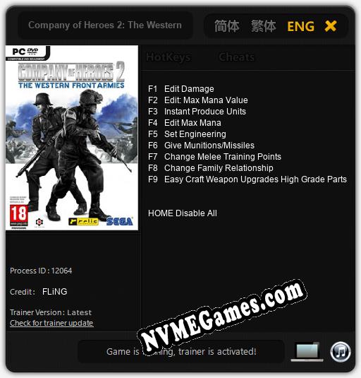 Treinador liberado para Company of Heroes 2: The Western Front Armies [v1.0.7]