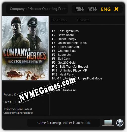 Treinador liberado para Company of Heroes: Opposing Fronts [v1.0.6]