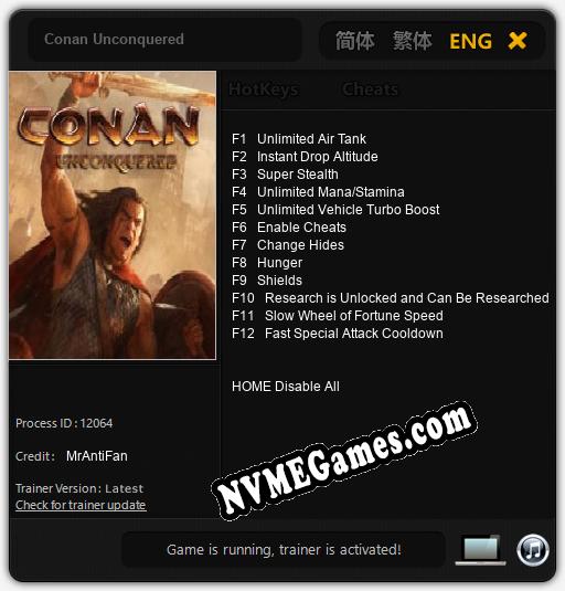 Treinador liberado para Conan Unconquered [v1.0.9]