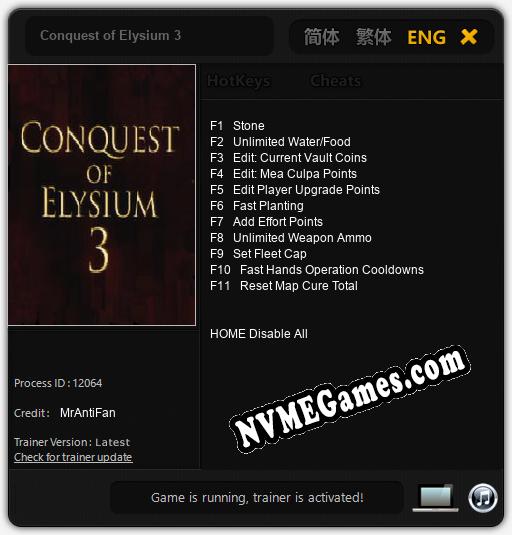 Treinador liberado para Conquest of Elysium 3 [v1.0.7]