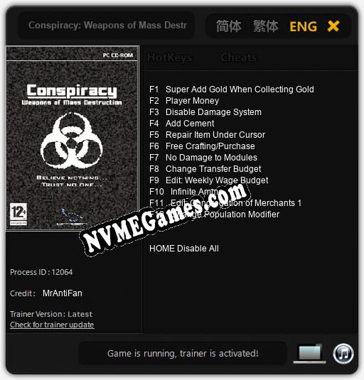 Conspiracy: Weapons of Mass Destruction: Cheats, Trainer +12 [MrAntiFan]