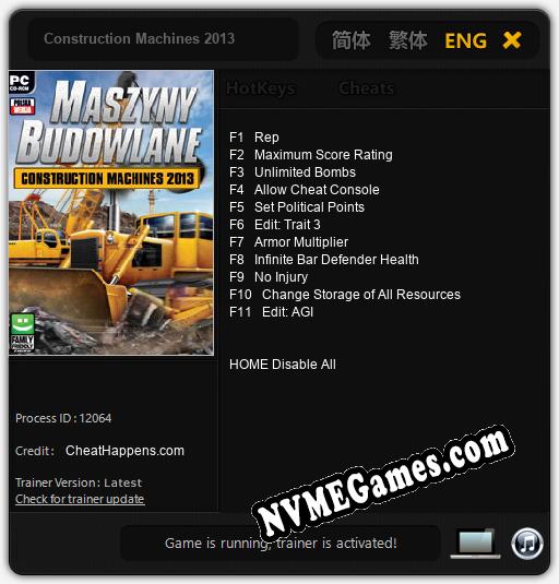 Construction Machines 2013: Cheats, Trainer +11 [CheatHappens.com]