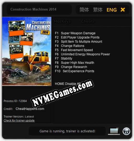 Construction Machines 2014: Cheats, Trainer +10 [CheatHappens.com]