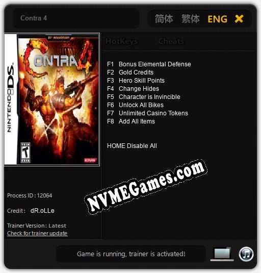 Contra 4: Trainer +8 [v1.9]