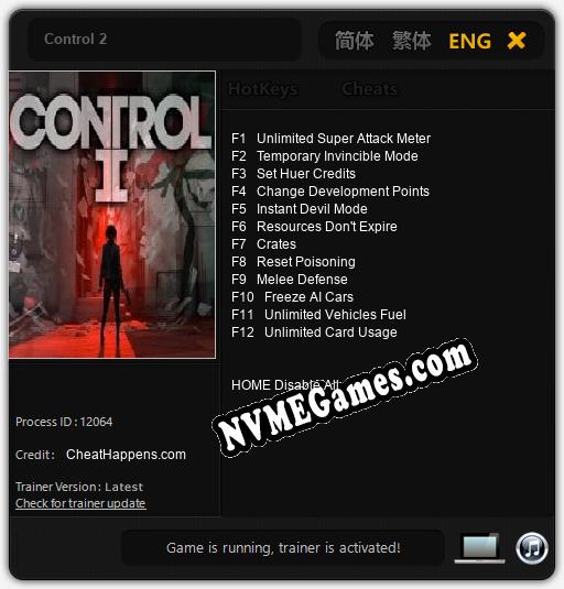 Control 2: Cheats, Trainer +12 [CheatHappens.com]