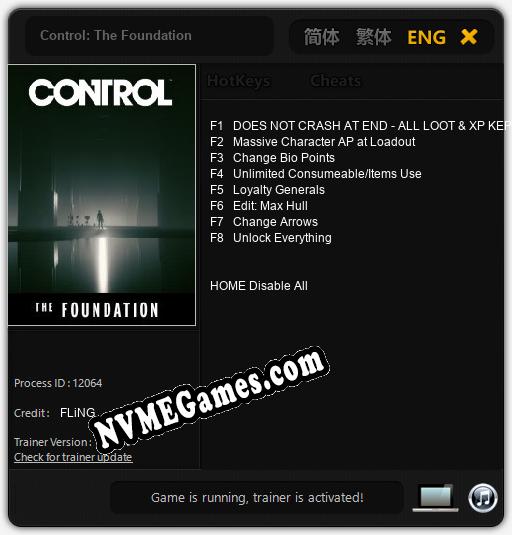 Control: The Foundation: Cheats, Trainer +8 [FLiNG]