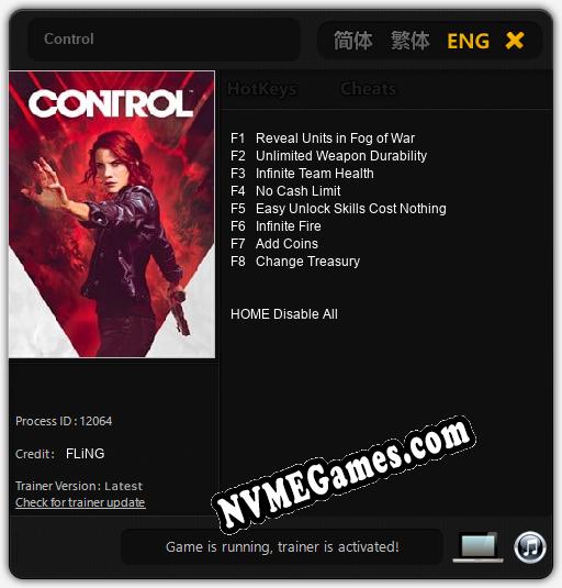 Control: Cheats, Trainer +8 [FLiNG]