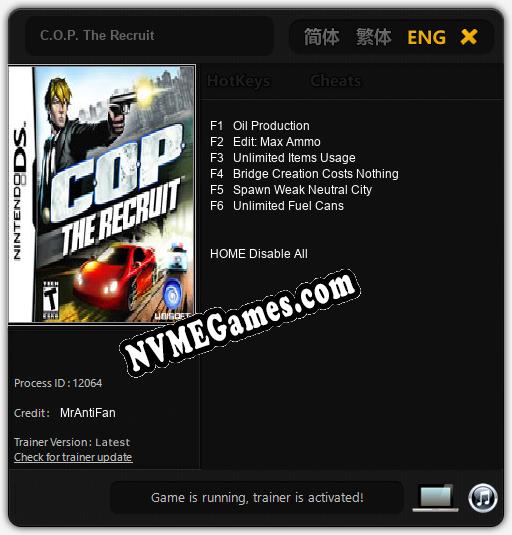 Treinador liberado para C.O.P. The Recruit [v1.0.7]