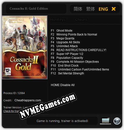 Cossacks II: Gold Edition: Treinador (V1.0.49)