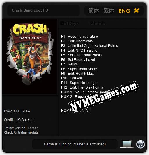 Treinador liberado para Crash Bandicoot HD [v1.0.9]