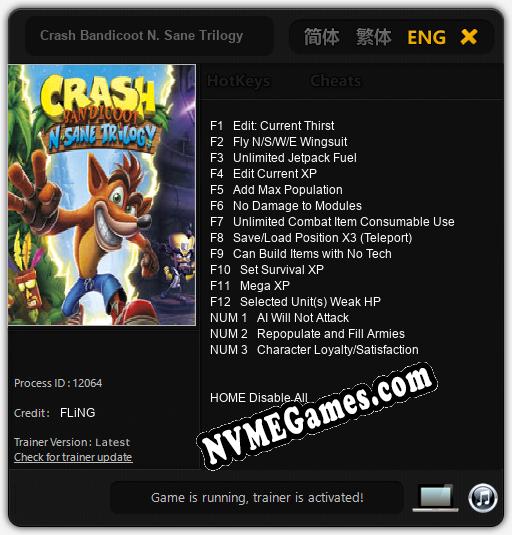 Crash Bandicoot N. Sane Trilogy: Treinador (V1.0.97)