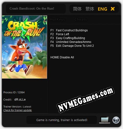 Treinador liberado para Crash Bandicoot: On the Run! [v1.0.4]