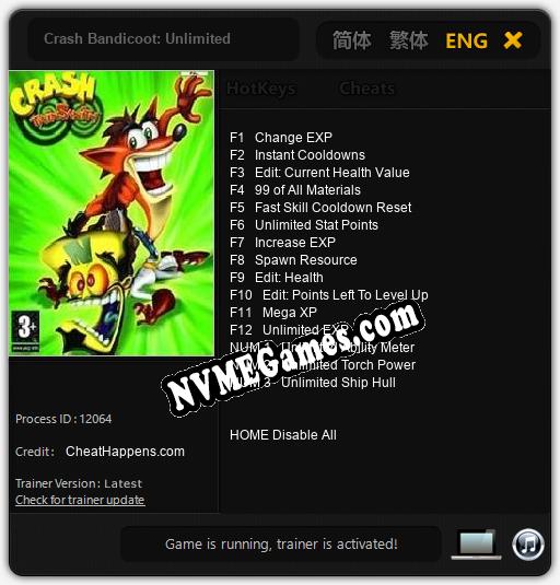 Crash Bandicoot: Unlimited: Treinador (V1.0.29)