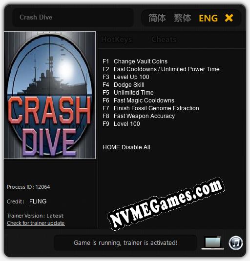 Treinador liberado para Crash Dive [v1.0.5]