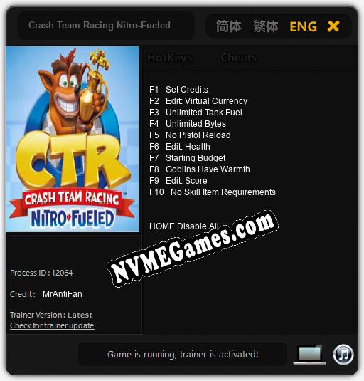 Crash Team Racing Nitro-Fueled: Trainer +10 [v1.3]