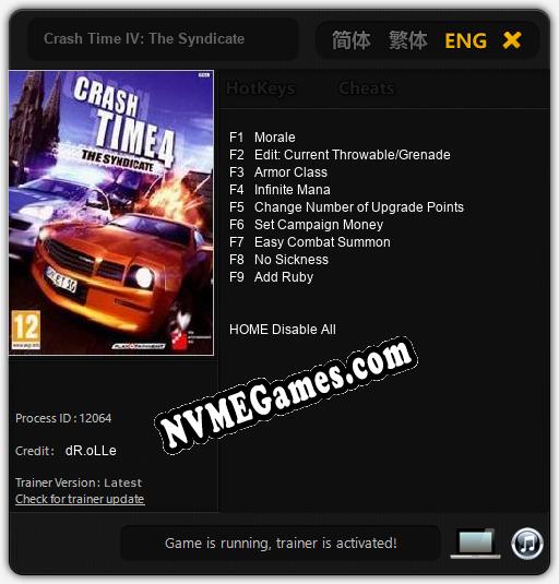 Crash Time IV: The Syndicate: Treinador (V1.0.37)