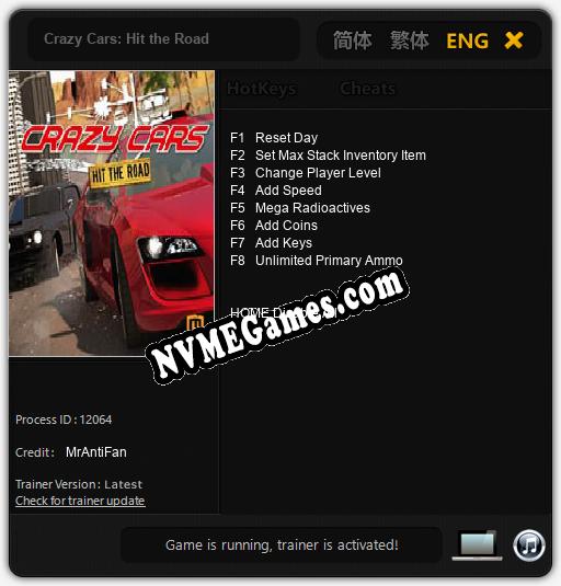 Treinador liberado para Crazy Cars: Hit the Road [v1.0.5]