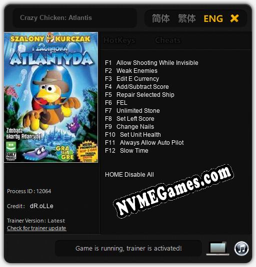 Treinador liberado para Crazy Chicken: Atlantis [v1.0.8]