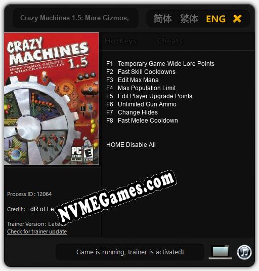 Crazy Machines 1.5: More Gizmos, Gadgets, & Whatchamacallits: Treinador (V1.0.94)