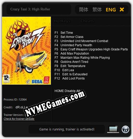 Treinador liberado para Crazy Taxi 3: High Roller [v1.0.1]