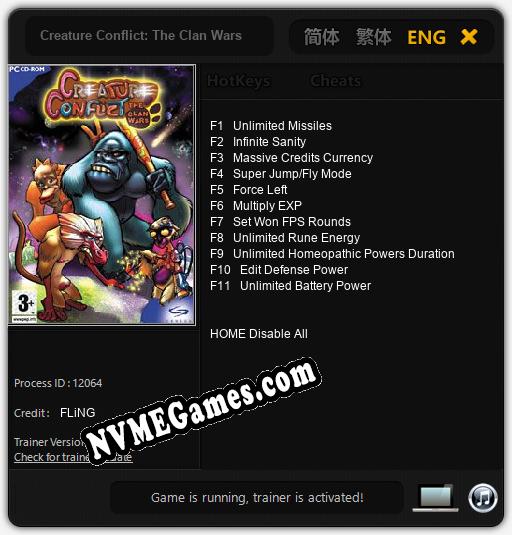 Treinador liberado para Creature Conflict: The Clan Wars [v1.0.1]