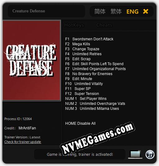 Creature Defense: Cheats, Trainer +15 [MrAntiFan]