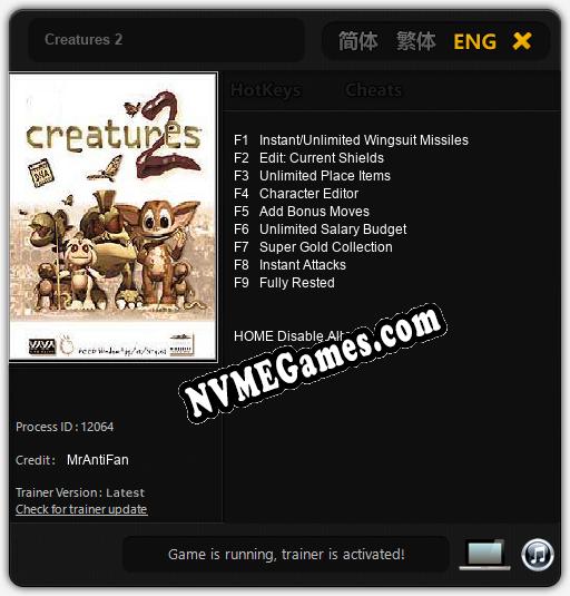 Treinador liberado para Creatures 2 [v1.0.4]