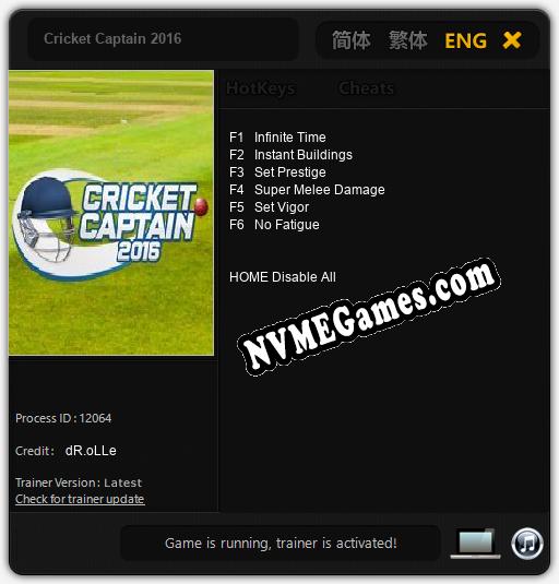 Treinador liberado para Cricket Captain 2016 [v1.0.2]