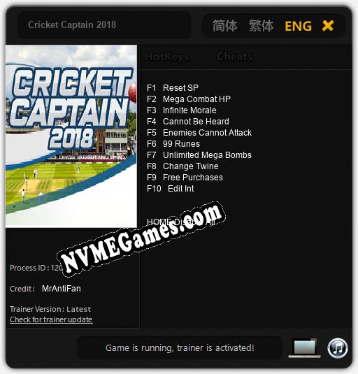 Cricket Captain 2018: Trainer +10 [v1.3]