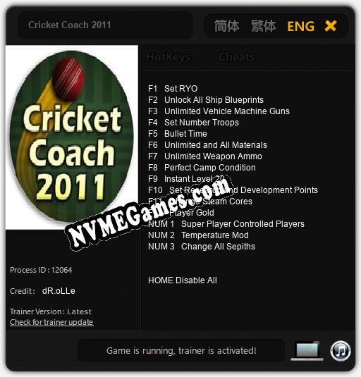 Cricket Coach 2011: Cheats, Trainer +15 [dR.oLLe]