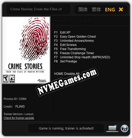 Crime Stories: From the Files of Martin Mystere: Cheats, Trainer +8 [FLiNG]