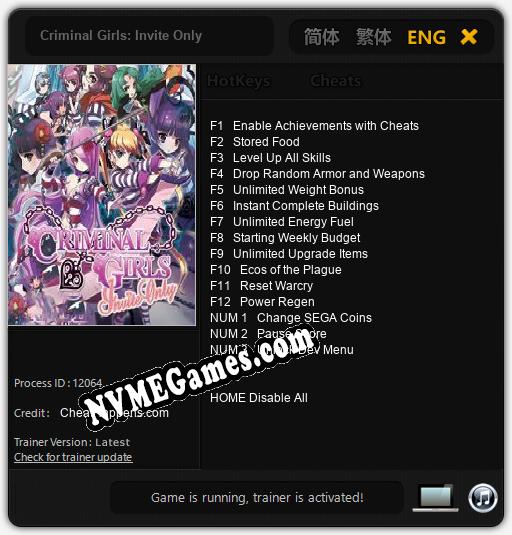 Criminal Girls: Invite Only: Treinador (V1.0.37)